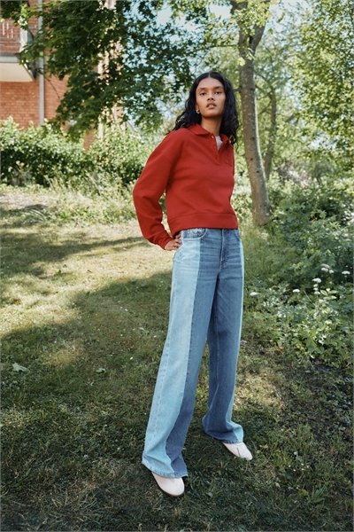 Двухцветные широкие джинсы ультравысокой посадки 1296720001