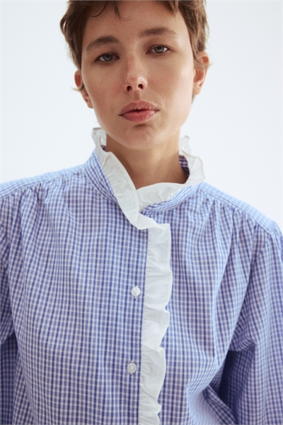 Блузка из поплина с оборкой 1306547001