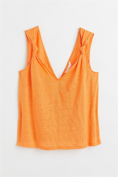 Льняной топ с V-образным вырезом 1052977005