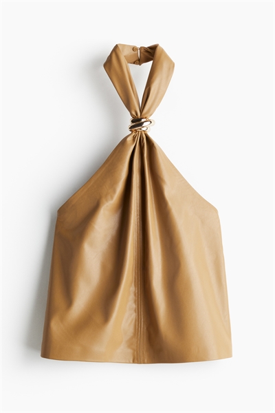 Топ с вырезом для халтернека из ткани с покрытием 1257269001