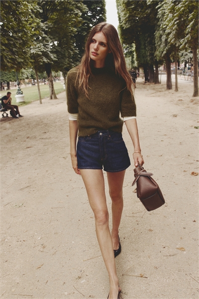 Джемпер из мохеровой смеси с короткими рукавами 1305676001