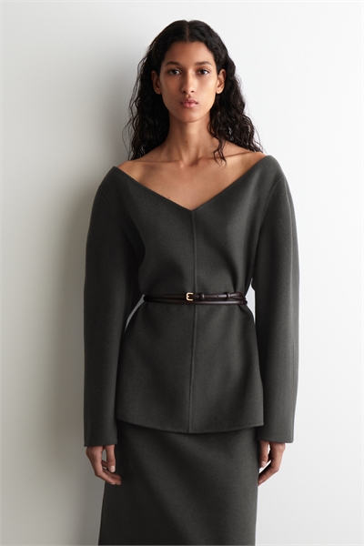 Топ с V-образным вырезом из двухслойной шерсти 1291629001