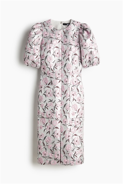 Платье-миди из парчи с пышными рукавами 1265886001