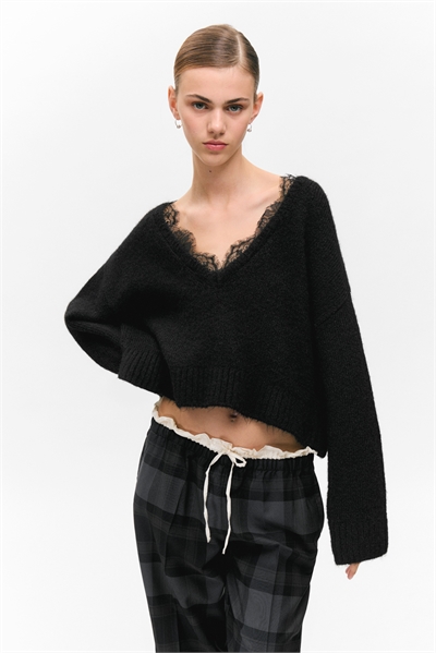 Свитер с V-образным вырезом с кружевной отделкой 1295379002