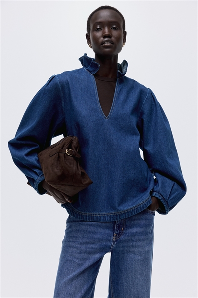 Джинсовая блузка с воротником с оборками 1305051001