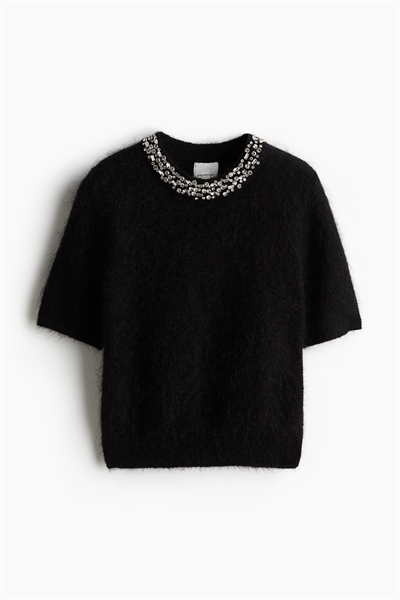 Топ из мохерового бленда, украшенный стразами 1253458001