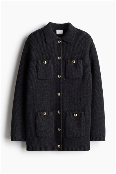 Кардиган из шерсти с ребристой вязкой 1253454002