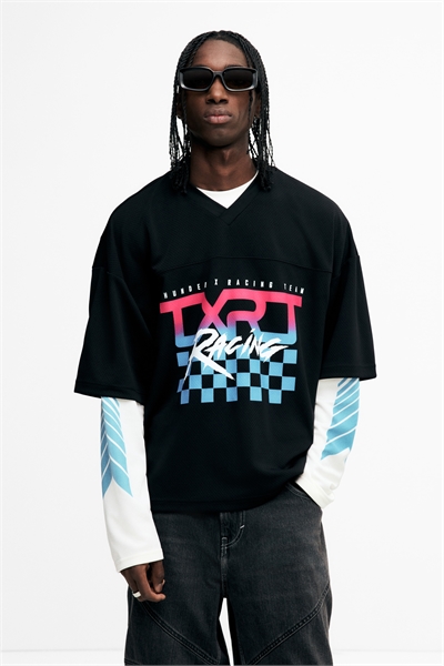 Футболка из сетки с принтом в стиле оверсайз 1309724002