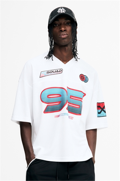 Футболка из сетки с принтом в стиле оверсайз 1309724003