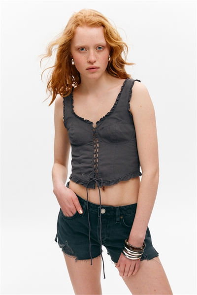 Корсетный топ с кружевной отделкой 1296043002