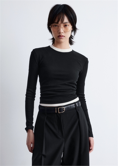 Ребристый топ с длинными рукавами 1304037002