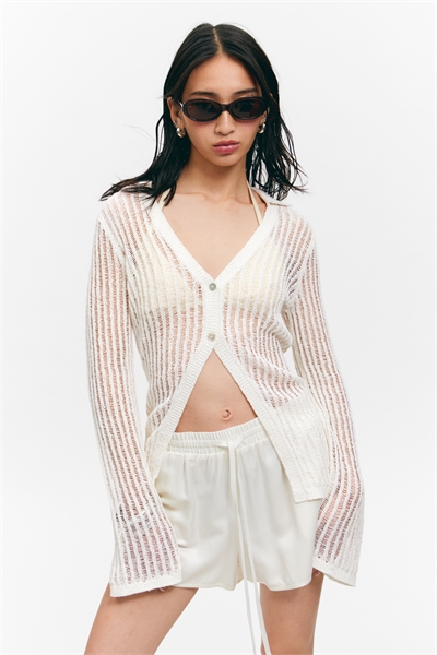 Кардиган с V-образным вырезом ажурной вязки 1287880001