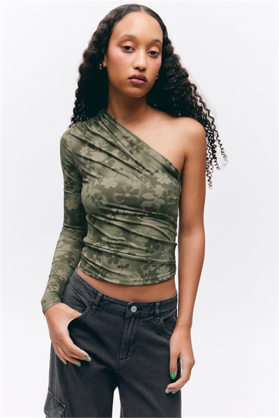 Нейлоновый топ с драпировкой на одно плечо 1265808002