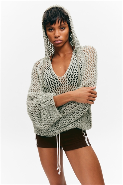 Свитер с капюшоном открытой вязки 1281941001