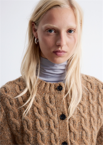 Кардиган из смеси шерсти и альпаки с узором в рубчик 1316312001