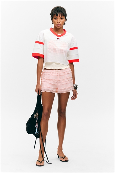 Кружевные мини-шорты с оборкой 1280389002