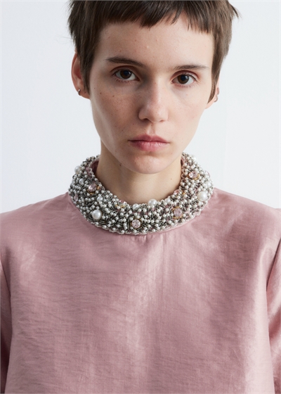 Блузка с коротким рукавом с жемчужной вышивкой 1291032001