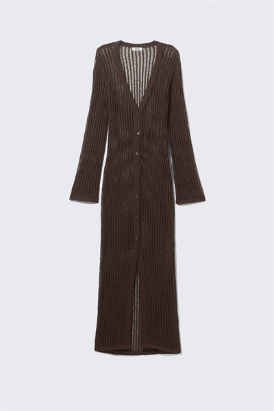 Кардиган макси с V-образным вырезом открытой вязки 1274324002