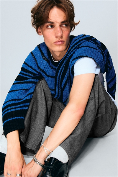 Полосатый вязаный свитер с рукавами реглан 1292167001