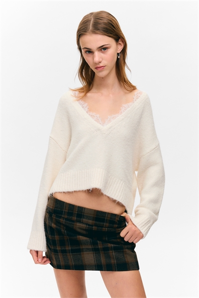 Свитер с V-образным вырезом с кружевной отделкой 1295379003