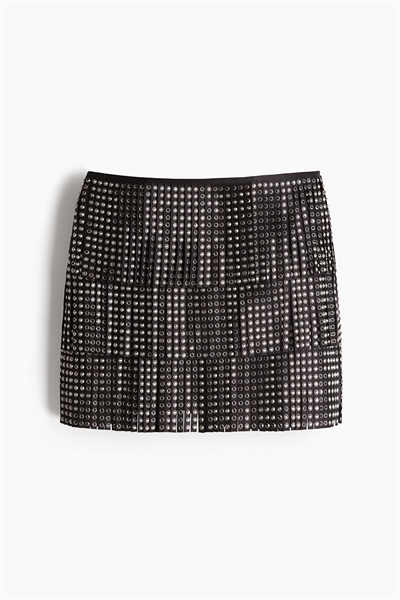 Юбка с бахромой, украшенной стразами 1260838001