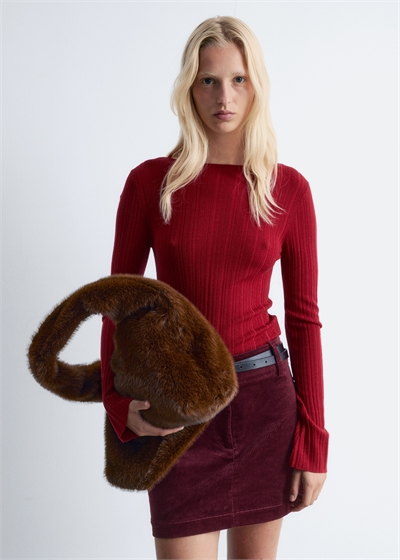 Топ с вырезом лодочки из шерсти с ребристой вязкой 1286682003