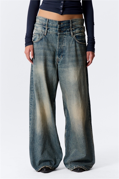 Джинсы с двойным поясом и широкими штанинами 1300874001