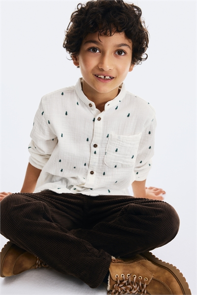 Рубашка с воротником-стойкой из хлопкового муслина 1254677002