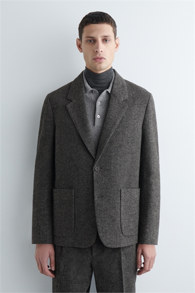 Неструктурированный шерстяной блейзер с узором в елочку 1309585001