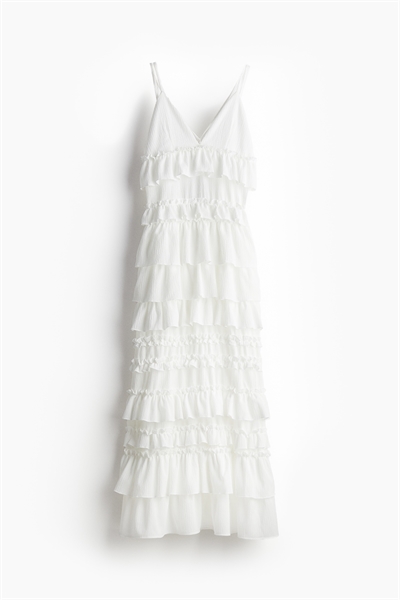 Платье-макси из кринклида с ярусами 1215809001