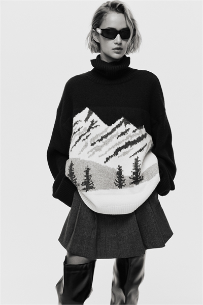 Джемпер с вырезом поло из жаккардовой вязки 1312460002