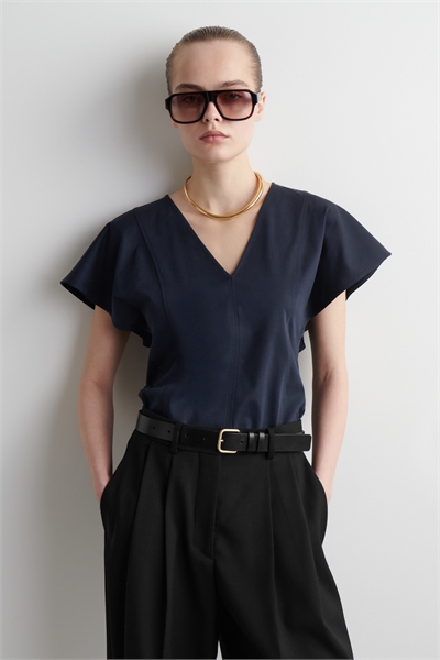 Хлопковый топ с лепестковыми рукавами 1275612002