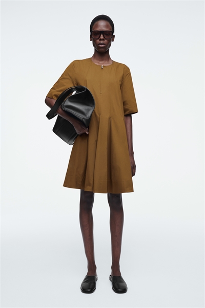 Плиссированное хлопковое платье-миди на молнии 1266207005