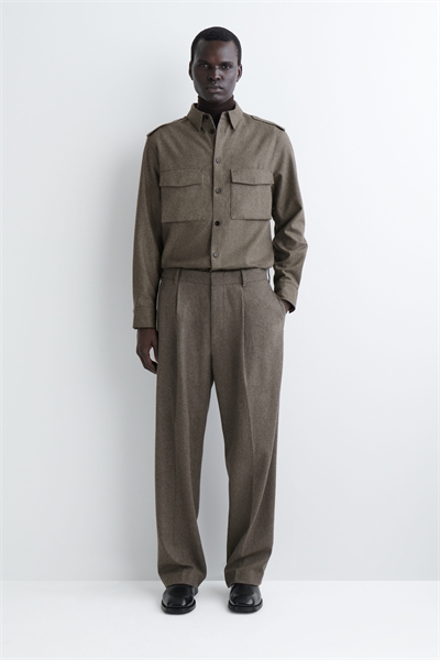 Расслабленные шерстяные брюки с прямыми штанинами 1296830002