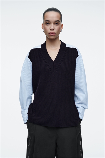 Деконструированный джемпер из шерсти с поплиновыми панелями 1238442001