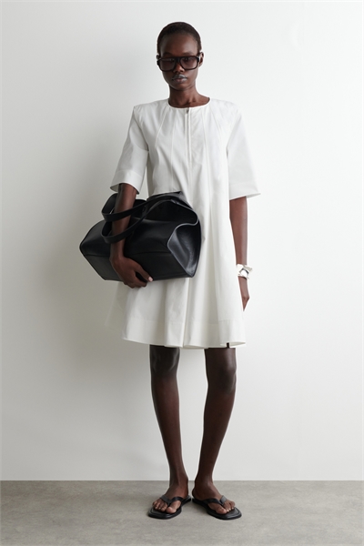 Плиссированное хлопковое платье-миди на молнии 1266207004