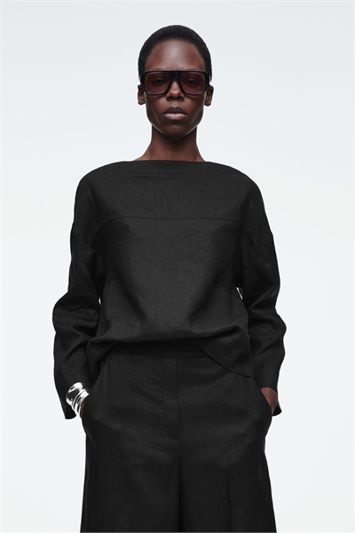 Льняная блузка с завязками 1274210002