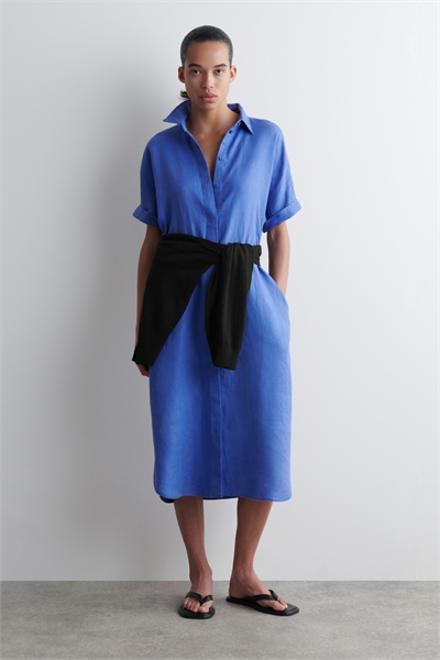 Льняное платье-рубашка макси 1294880002