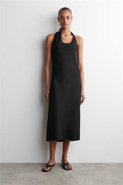 Крученое платье из льняного бленда с вырезом по линии талии 1277582001