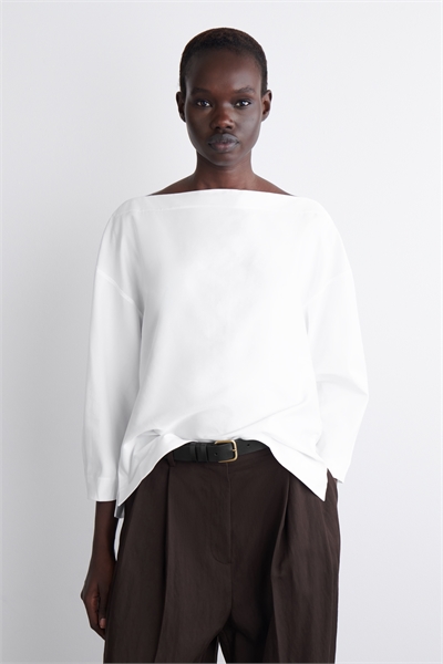 Хлопковая блузка с вырезом лодочкой 1290656005