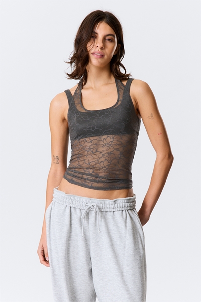 Топ с вихревым кружевом и вырезом горловины 1318445003