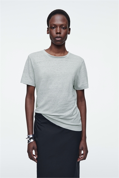 Льняная футболка с круглым вырезом 1277145005