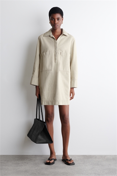 Джинсовое платье-рубашка с открытым воротником 1299006001