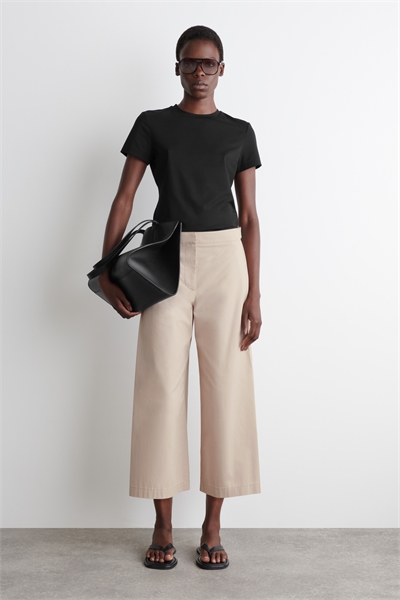 Обрезанные хлопковые брюки с широкими штанинами 1302163002