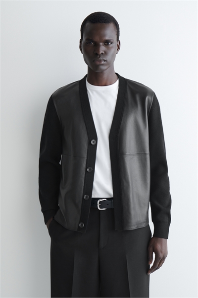 Шерстяной кардиган с кожаными деталями 1293450001