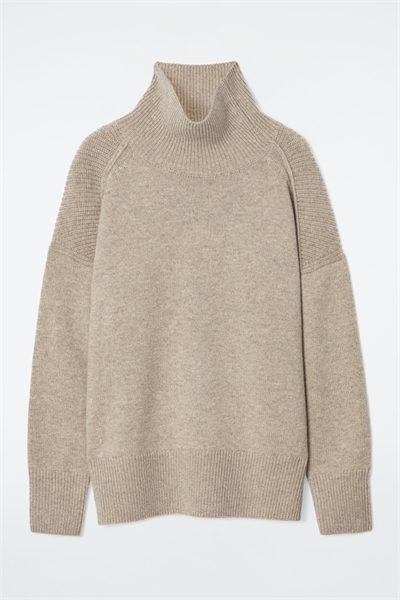 Ребристый джемпер с водолазкой из мериносовой шерсти 1243644002