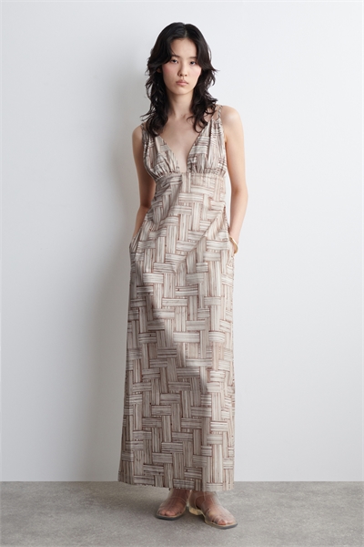 Платье-макси с принтом и V-образным вырезом 1283855001