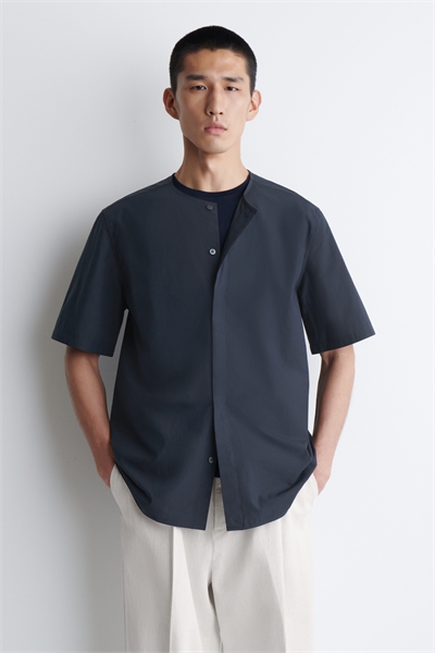 Рубашка без воротника из хлопка пима 1285565002