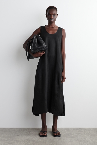 Льняное макси-платье с эластичным поясом 1285765002