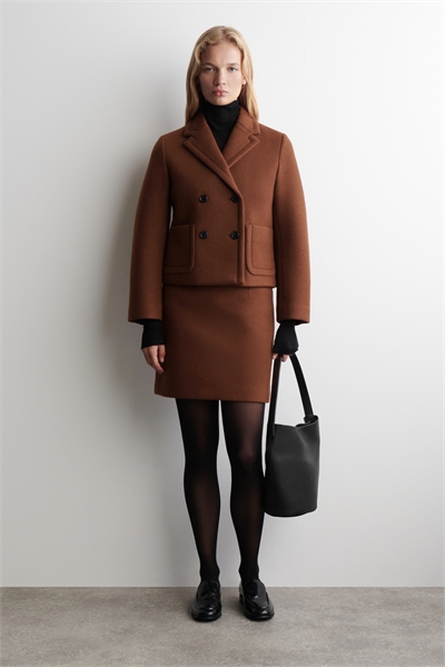 Двубортный укороченный шерстяной блейзер 1298615001